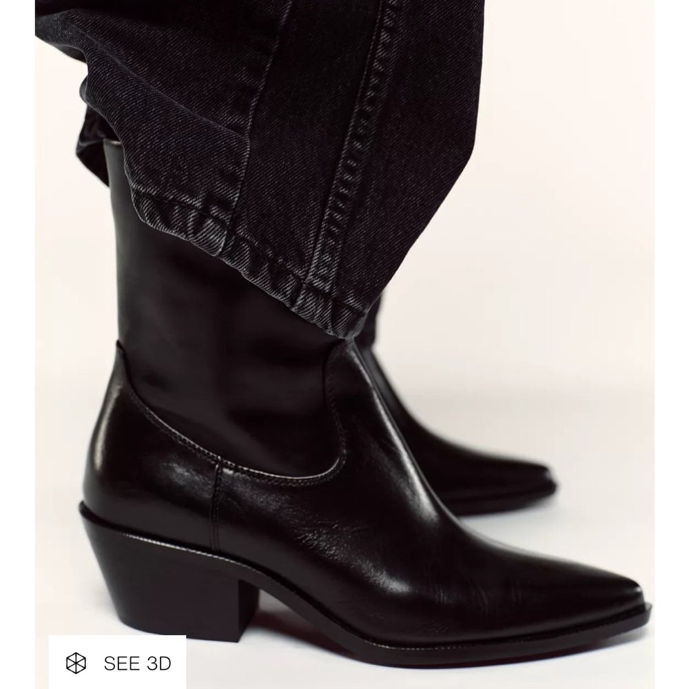 ZARA leather cowboy ankle boots
